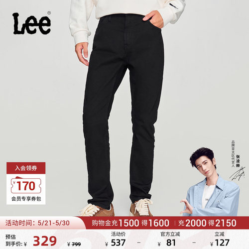 Lee中腰锥形黑色男牛仔裤
