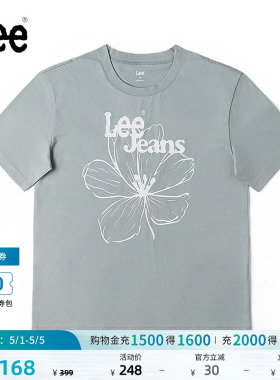Lee商场同款舒适版男友风圆领花朵印花图案女短袖T恤LWT0099574LE