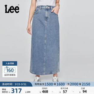 Lee日常经典 箔片效果中蓝色女牛仔直筒半裙休闲潮流A08077 五袋款