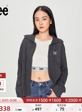 Lee舒适版双拉链绞花纹深灰色女士针织毛衣休闲潮流LWT008923CUB