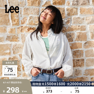 Lee宽松版 翻领Logo徽标印花天丝白色女长袖 衬衫 LWT009854207 经典
