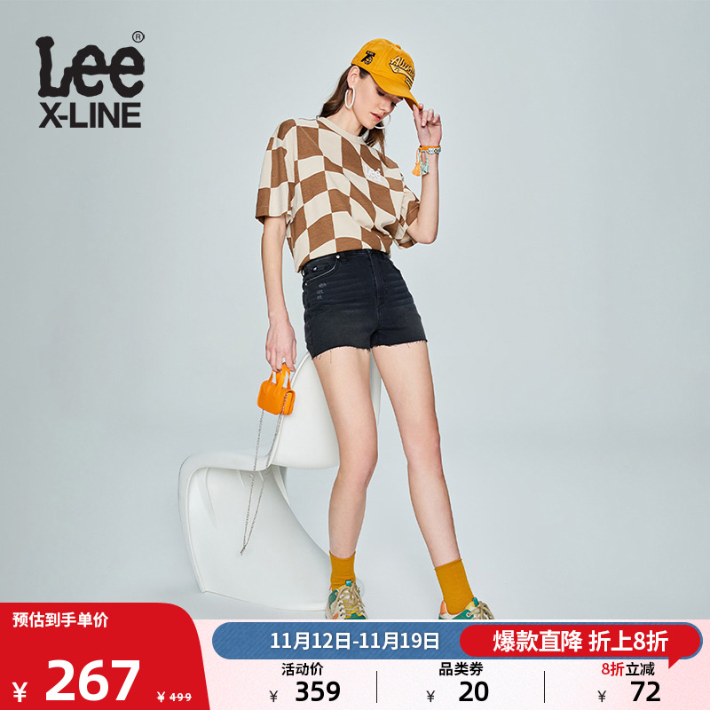 LeeXLINE23新品轻微磨损黑色毛边女牛仔短裤LWB0055377KD-040