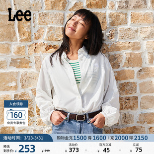 衬衫 翻领Logo徽标印花天丝白色女长袖 LWT009854207 经典 Lee宽松版