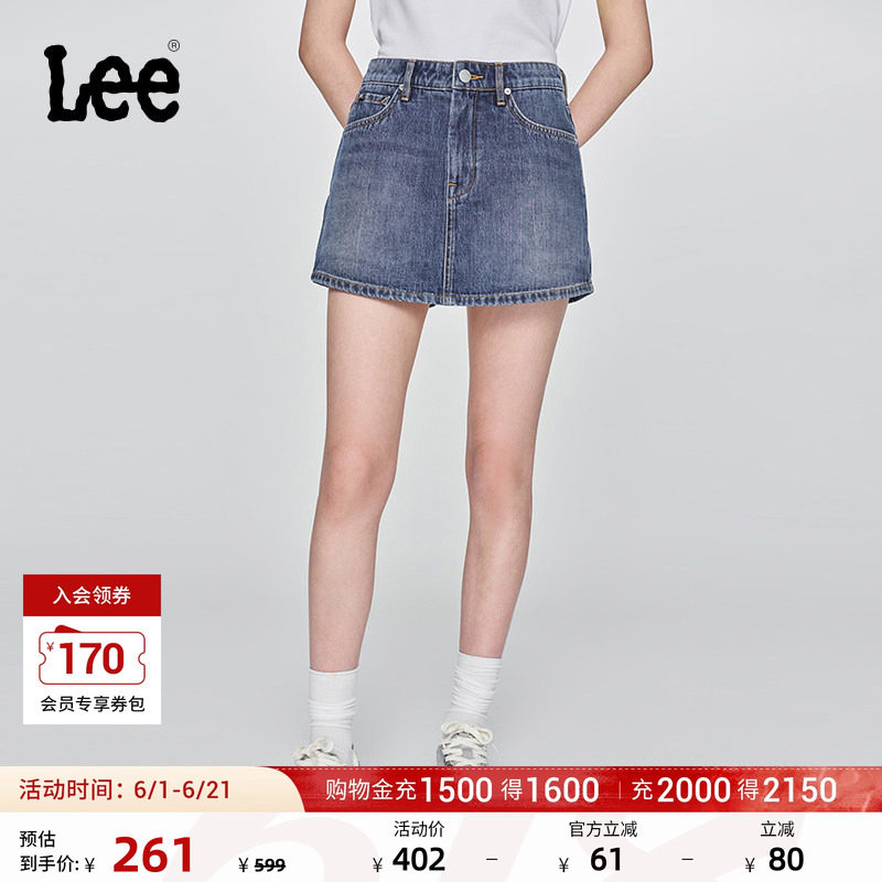 Lee日常经典五袋款设计中蓝色女士牛仔裙裤休闲潮流LWB009914101