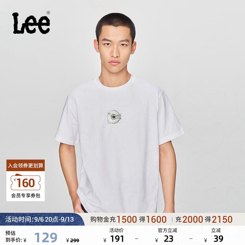 Lee舒适版经典圆领镭射光盘图案印花男短袖T恤休闲潮LMT0098444LE