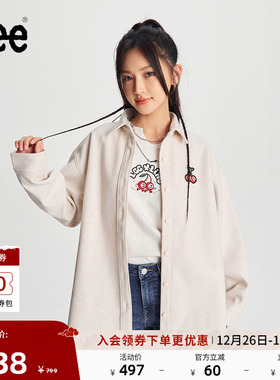 Lee舒适版仿羊毛毡米白色女长袖衬衫保暖休闲潮流LWT008914206