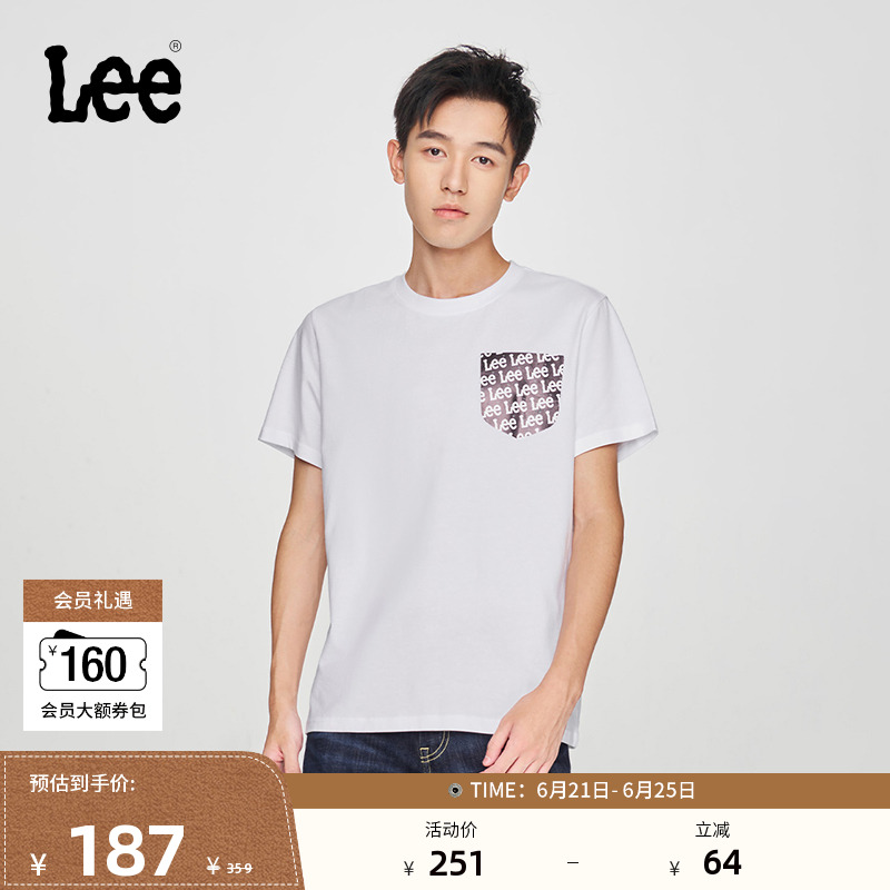 Lee商场同款春夏标准版圆领Logo印花男短袖T恤休闲潮LMT0080644LE