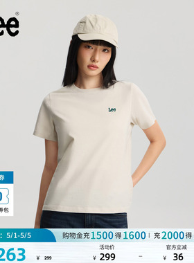 Lee商场同款26春夏新品圆领字母刺绣Logo轻薄女短袖T恤休闲潮流