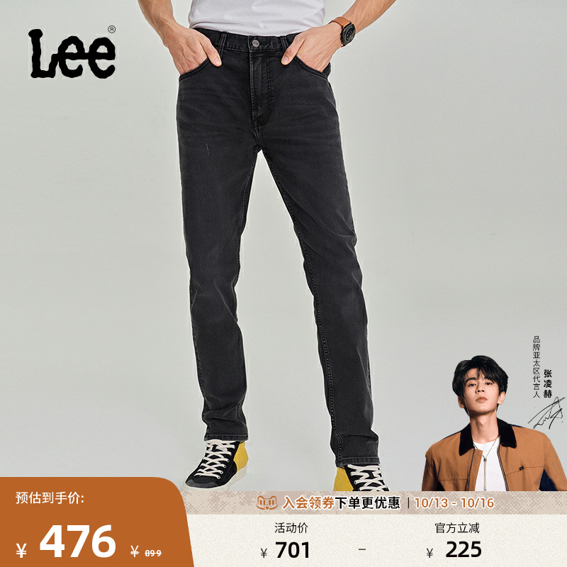 Lee锥形黑色五袋款男牛仔裤