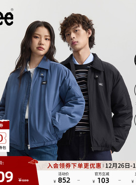 Lee25秋冬新品舒适版翻领小Logo织标男女同款飞行夹克羽绒服休闲