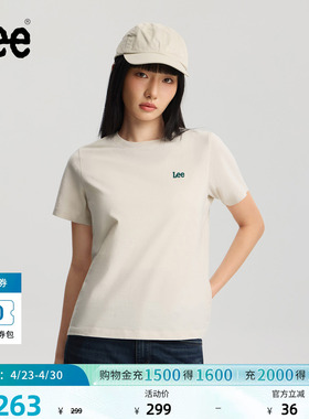Lee商场同款26春夏新品圆领字母刺绣Logo轻薄女短袖T恤休闲潮流