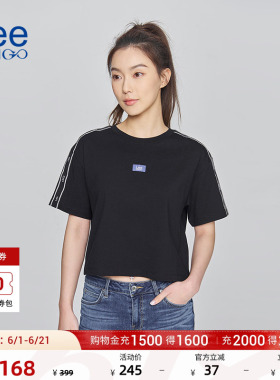Lee商场同款舒适版经典圆领短款黑色女士短袖T恤休闲LWT0092693RX