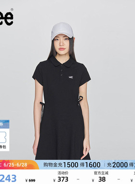 Lee修身版翻领黑色女士短袖polo连衣裙显瘦休闲潮流LWT009861205