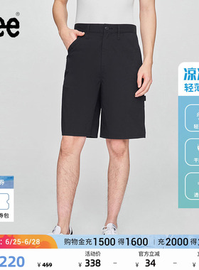 Lee凉凉裤舒适直筒经典五袋款小Logo织标男轻薄黑色短裤休闲潮流