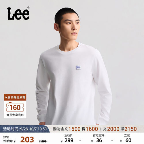 Lee商场同款26年新品经典圆领小Logo织标轻薄男长袖T恤休闲潮流
