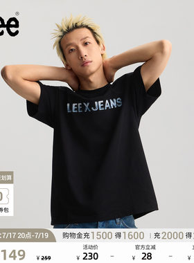 Lee26春夏新品舒适版圆领冰块设计风格Logo印花男短袖T恤休闲潮流
