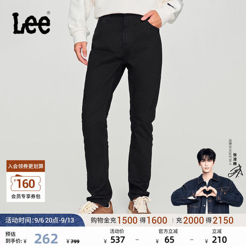 Lee中腰锥形黑色男牛仔裤