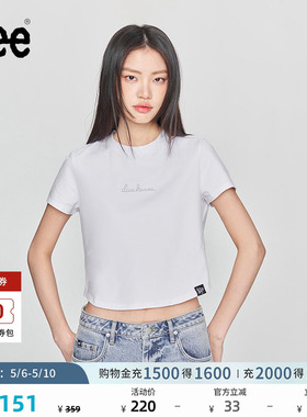 Lee修身版圆领铆钉Logo印花短款女士短袖T恤休闲潮流LWT009878K99