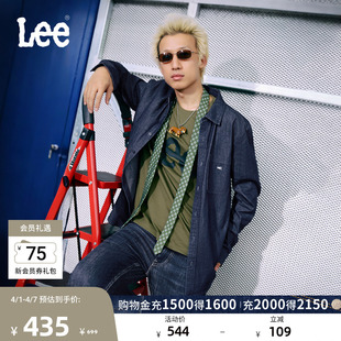 Lee标准版 翻领小Logo男长袖 复古牛仔衬衫 休闲潮LMT0108076DE 经典