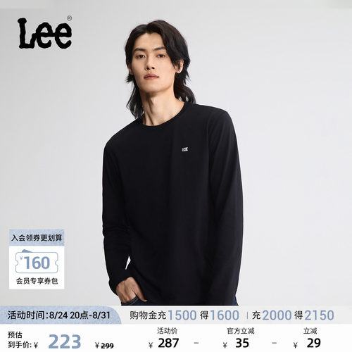 Lee标准版圆领长袖T恤 胸前小的品牌标识织