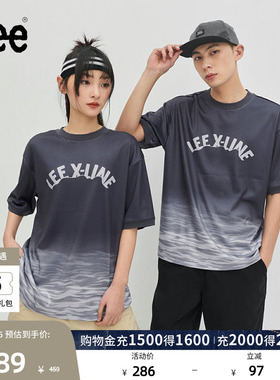 Lee舒适版网眼渐变海蓝色字母印花男女同款短袖T恤休闲潮流A06416