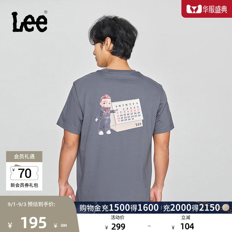 Lee商场同款舒适版圆领印花Logo铁灰色男短袖T恤LMT0100153RX图片