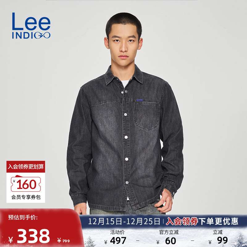Lee深灰色男长袖牛仔衬衫