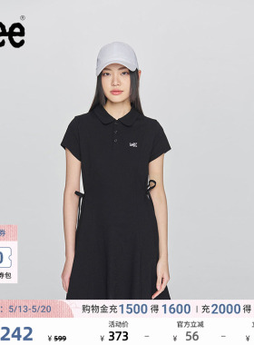 Lee修身版翻领黑色女士短袖polo连衣裙显瘦休闲潮流LWT009861205