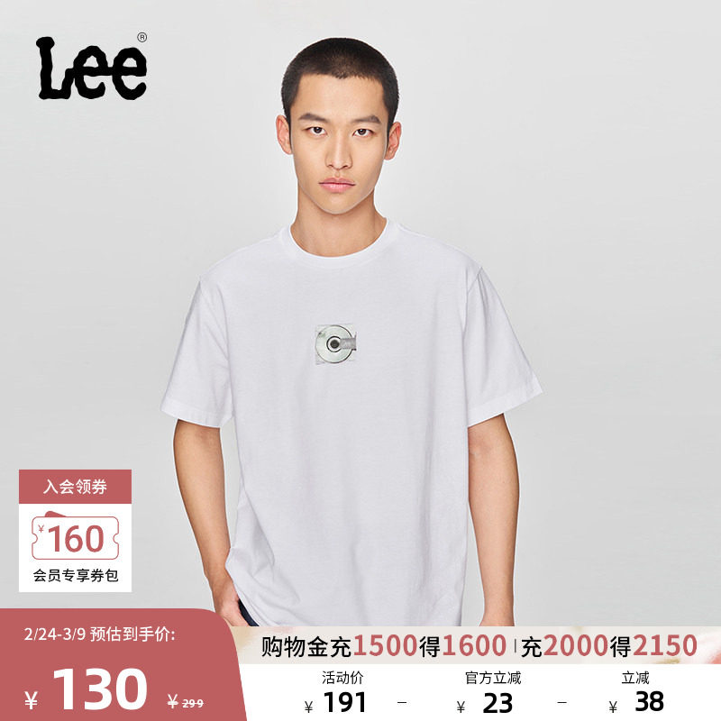 Lee舒适版经典圆领镭射光盘图案印花男短袖T恤休闲潮LMT0098444LE