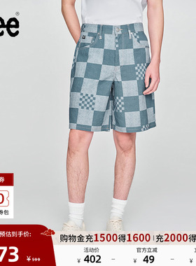 Lee25新品舒适版经典五袋款设计蓝色格纹男短裤休闲潮流A08019