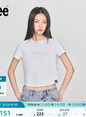 Lee修身版圆领铆钉Logo印花短款女士短袖T恤休闲潮流LWT009878K99