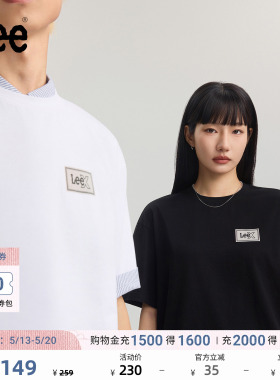 Lee26春夏新品宽松版圆领刺绣感设计Logo印花男女同款短袖T恤休闲
