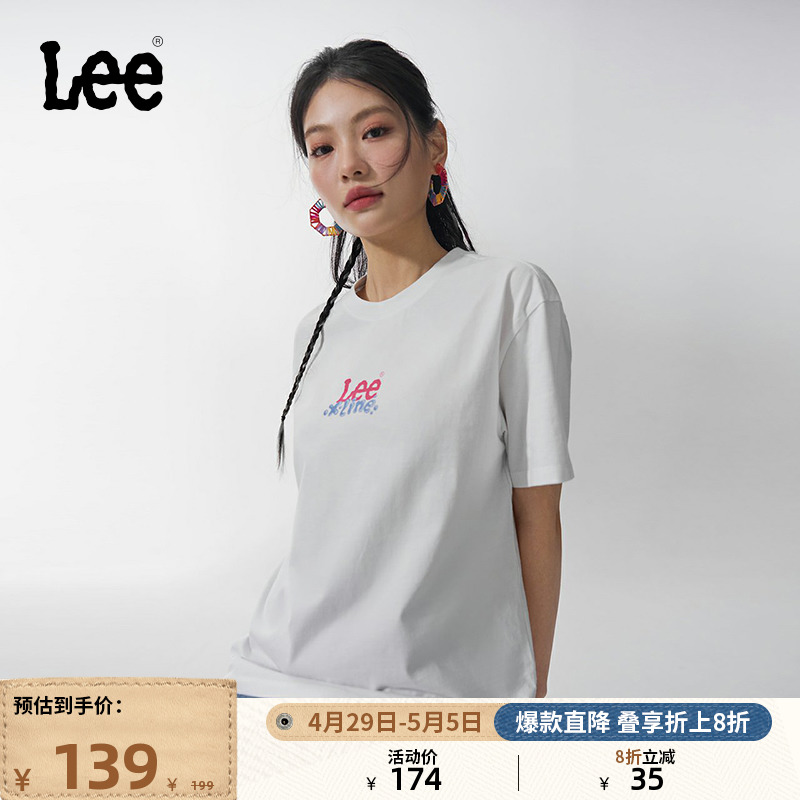 Lee24春夏新品多版型Logo印花圆领棉质日常女短袖T恤休闲LWT0082 女装/女士精品 T恤 原图主图