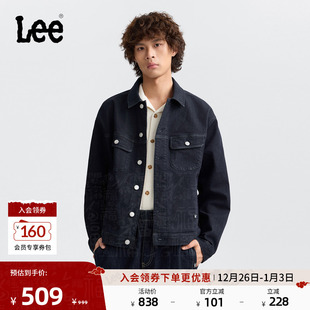 Lee25秋冬新品 翻领不易褪色深蓝色磨毛男牛仔夹克外套保暖 舒适版