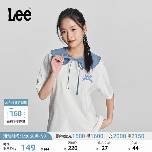 Lee舒适版圆领Logo字母印花图案日常女士短袖T恤休闲潮流LWT008
