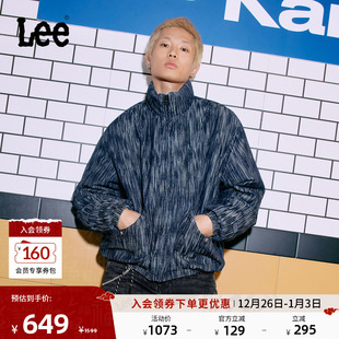 Lee25秋冬新品 立领提花面料大口袋设计深蓝色男牛仔羽绒服 舒适版