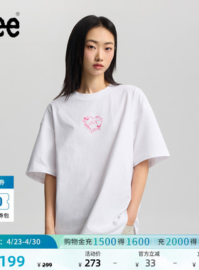 Lee26春夏新品宽松版圆领丝带框架图案女短袖T恤休闲LWT0122944LE