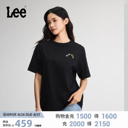 宽松版圆领短袖T恤 胸前植绒印花设计