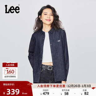 牛仔衬衫 型翻领刺绣小Logo深蓝色女长袖 休闲 标准版 Lee25秋冬新品