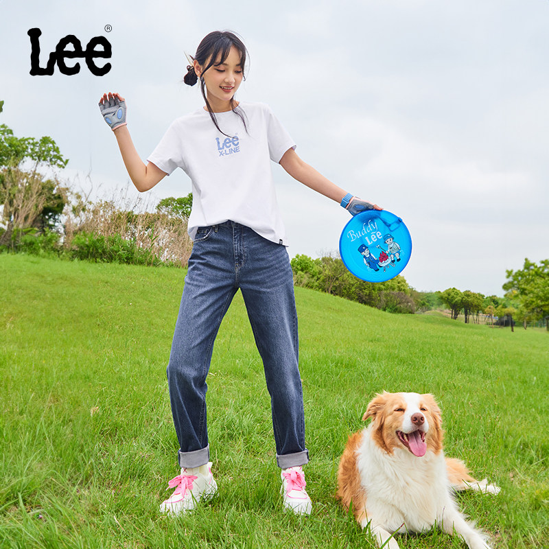 【张凌赫代言】Lee411舒适高腰小直脚中深蓝色水洗女牛仔裤A5662