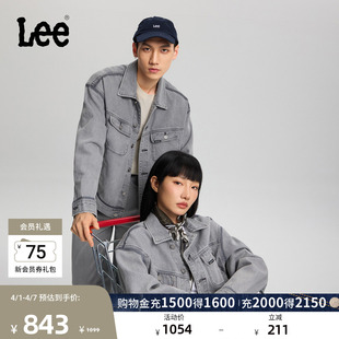 翻领浅灰色男女同款 骑士牛仔夹克外套休闲潮 舒适版 Lee26春夏新品