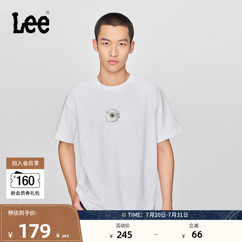 Lee25春夏新品舒适版圆领镭射光盘图案男短袖T恤休闲LMT00