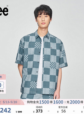Lee舒适版经典翻领格纹设计蓝色男短袖衬衫休闲潮流LMT009797207