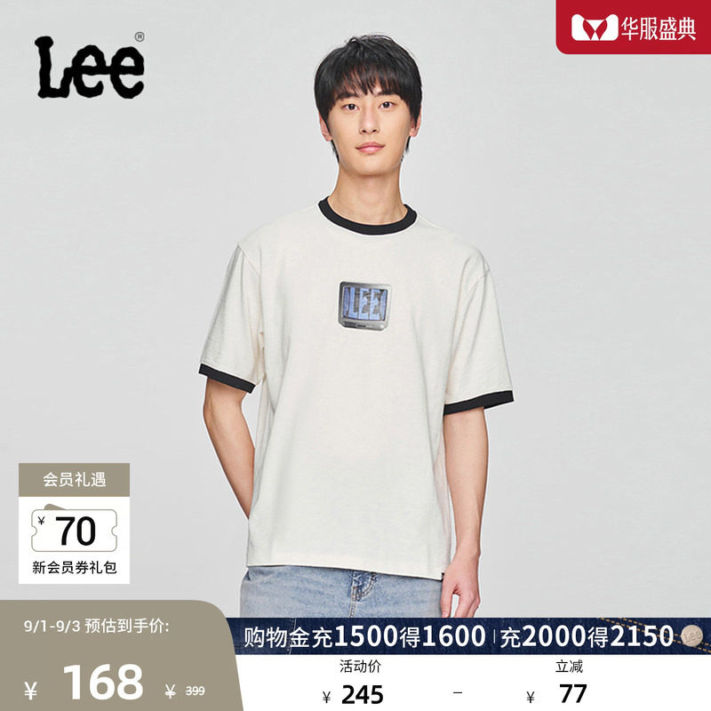 Lee舒适版撞色经典圆领印花米白色男短袖T恤休闲潮流LMT009830204图片
