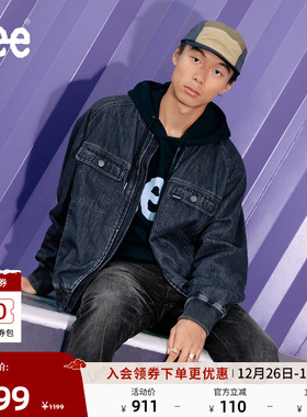 Lee25秋冬新品舒适版棒球领复古深蓝色男女同款牛仔飞行夹克外套