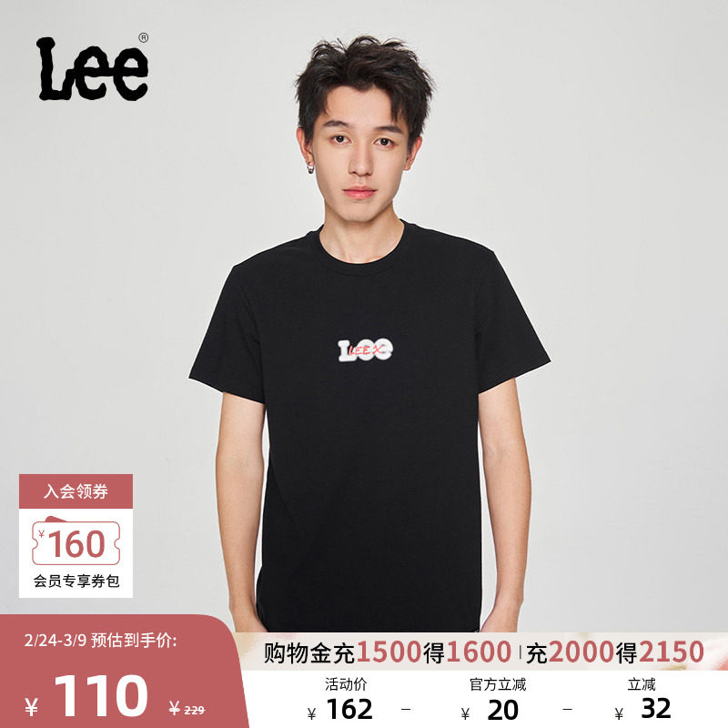 Lee25新品标准版圆领重叠印花Logo男短袖T恤休闲潮LMT0098064LE