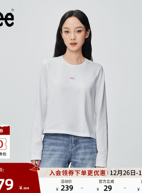 Lee25秋冬新品标准版圆领箔印Logo设计白色女长袖T恤LWT0108753RX
