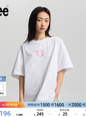 Lee26春夏新品宽松版圆领丝带框架图案女短袖T恤休闲LWT0122944LE