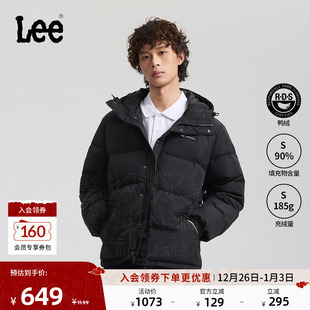 羽绒服 连帽可调节抽绳设计小Logo织标男长款 Lee25秋冬新品 舒适版