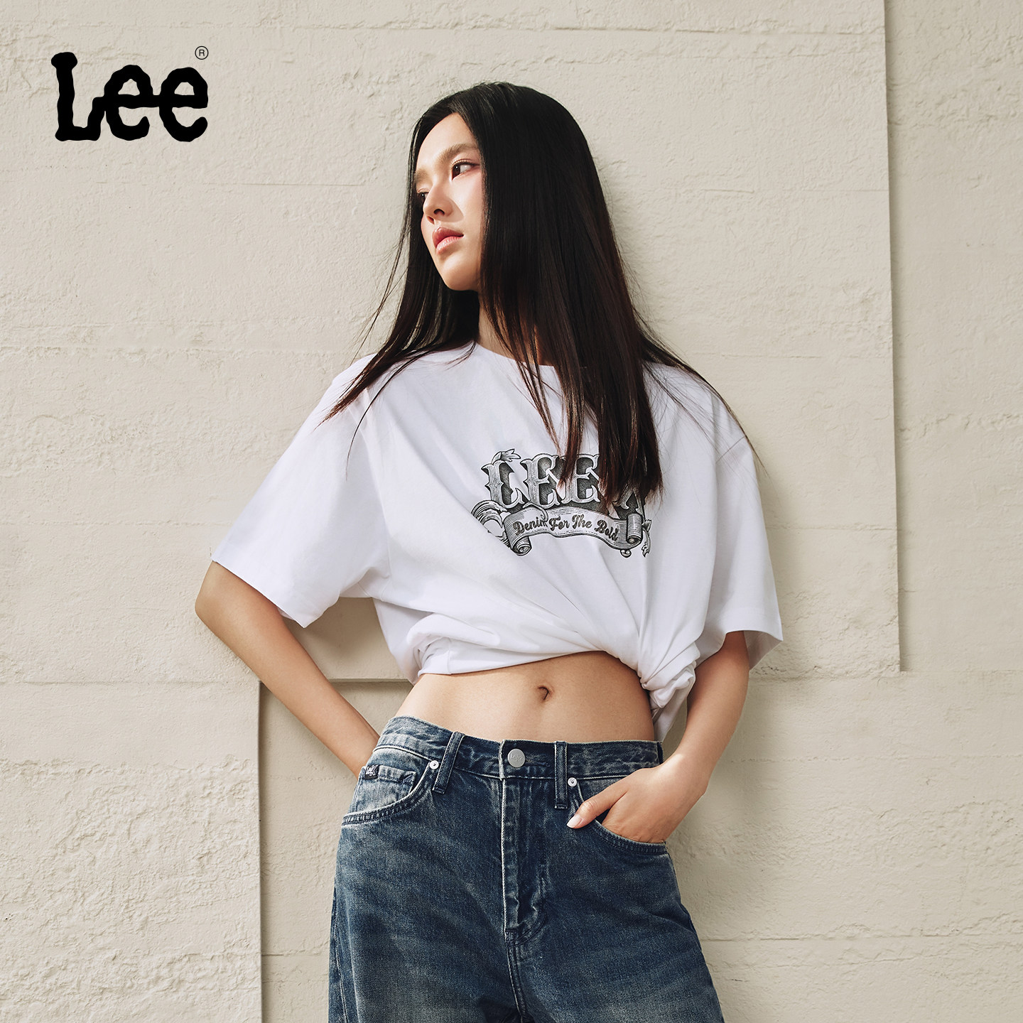 Lee26春夏新品舒适版圆领变体手工Logo印花图案男短袖T恤休